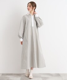 ◆大人上品な ウエスト切替 シャツワンピース