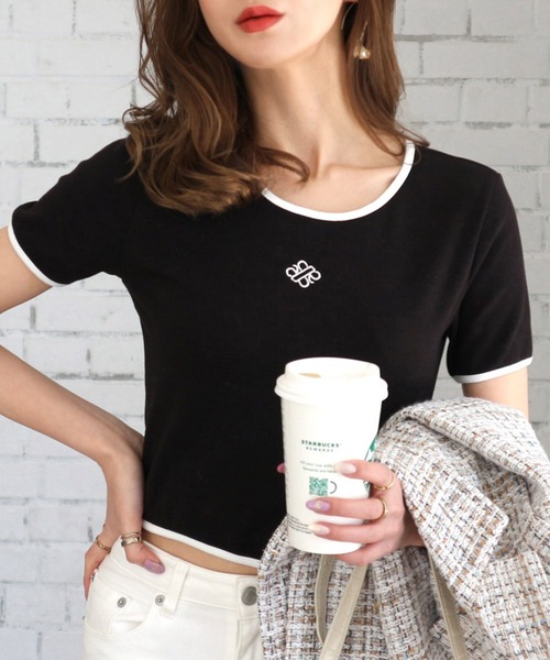ROYAL PARTY(ロイヤルパーティー)の「ロゴ刺繍配色Tシャツ(Tシャツ/カットソー・レディース・パープル/ブラック/オフホワイト・FREE)」の3枚目の写真