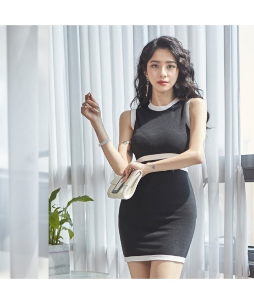おしゃれスタ(オシャレスタ)の「大人韓国風ノースリーブシンプルタイトワンピース(ワンピース・レディース・ブラック/ホワイト・FREE)」の6枚目の写真