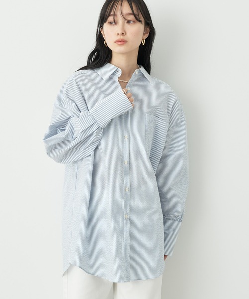 39Kith ダークグリーン ストライプ サッカーシャツ サッカーストライプボーイズライクシャツ/earth music&ecology