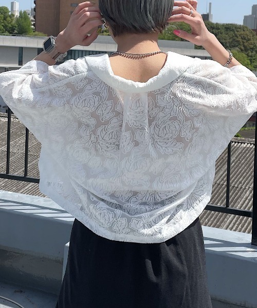 PAGEBOY（ページボーイ）の「オパールレースショートシャツ（シャツ/ブラウス・レディース・ブラック/グレイッシュベージュ/オフホワイト/ターコイズブルー・FREE）」の7枚目の写真