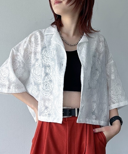 PAGEBOY（ページボーイ）の「オパールレースショートシャツ（シャツ/ブラウス・レディース・ブラック/グレイッシュベージュ/オフホワイト/ターコイズブルー・FREE）」の9枚目の写真