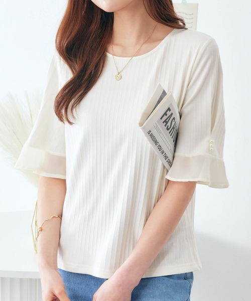 alotta(アロッタ)の「パール調ボタン付テレコリブトップス(Tシャツ/カットソー・レディース・サックスブルー/ブラック/グレー/オフホワイト/ピンク・LARGE/XX-LARGE/MEDIUM/X-LARGE)」の21枚目の写真