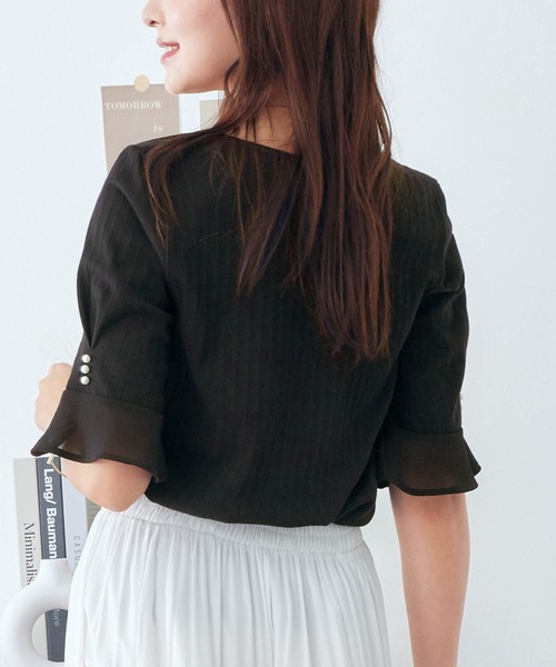 alotta(アロッタ)の「パール調ボタン付テレコリブトップス(Tシャツ/カットソー・レディース・サックスブルー/ブラック/グレー/オフホワイト/ピンク・LARGE/XX-LARGE/MEDIUM/X-LARGE)」の16枚目の写真
