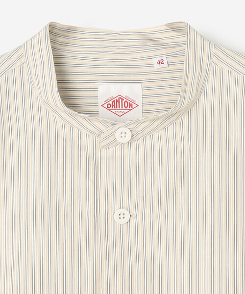 ダントン バンドカラー コットンリネン 半袖シャツ 白 36 DANTON