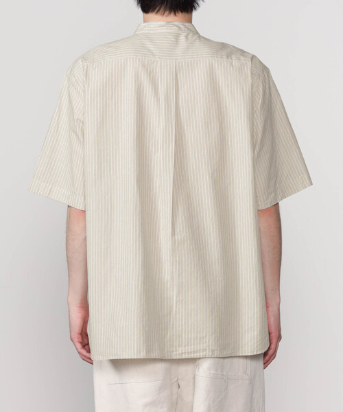 DANTON（ダントン）の「DANTON | コットンリネン 半袖バンドカラーシャツ STRIPE MEN（シャツ/ブラウス・メンズ・グレー系その他/ベージュ系その他・40/42）」の4枚目の写真
