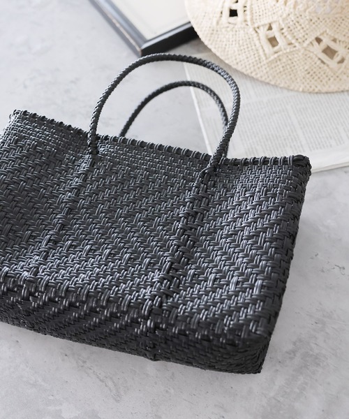 mysty woman（ミスティウーマン）の「ヘリンボーンガラBAG 184454（かごバッグ・レディース・グリーン/その他/ブラック・FREE）」の2枚目の写真