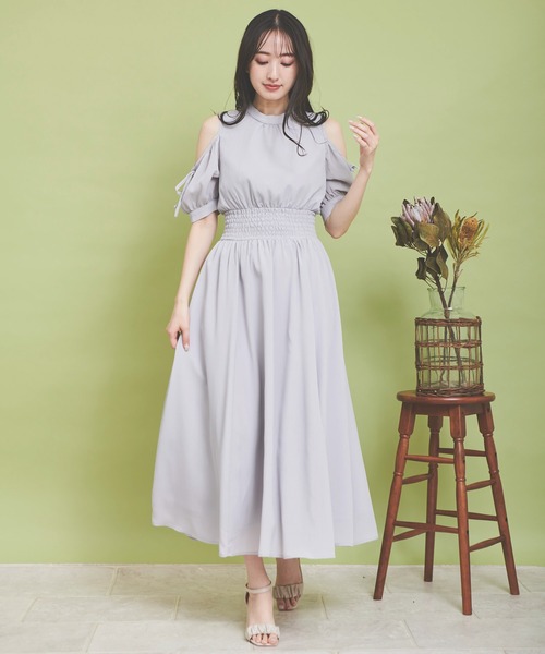 NOELA(ノエラ)の「オープンショルダー楊柳ワンピ(ワンピース・レディース・ベージュ/サックスブルー/オレンジ・フリー)」の7枚目の写真