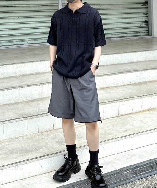 Chikashitsu +（チカシツプラス）の「韓国綺麗目ファッション Chikashitsu + チカシツプラス summer knit polo サマーニット ポロシャツ 半袖ポロ ニットポロ 半袖トップス（ポロシャツ・メンズ・ネイビー/ホワイト/チャコールグレー/ブラック/グリーン・ONE SIZE）」の14枚目の写真