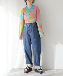 yanyan ニット　トップス 中古・古着通販】YANYAN (ヤンヤン) ニット オレンジ×スカイブルー