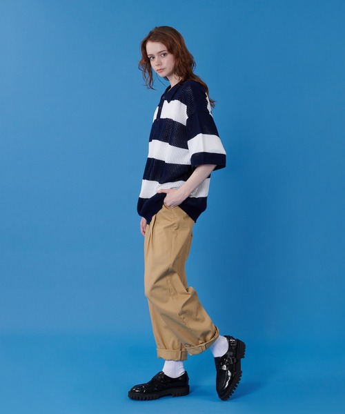 ONCILY（オンシェリー）の「BORDER MESH POLO SHIRT / ボーダーメッシュポロシャツ（ポロシャツ・メンズ・杢グレー/ブルー/ネイビー/ベージュ・SMALL/MEDIUM/LARGE）」の5枚目の写真