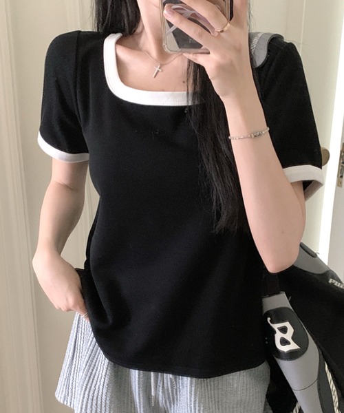 Amulet(アミュレット)の「Uネックシャツ(Tシャツ/カットソー・レディース・ベージュ/グリーン/ピンク/ブラック・M/L/XL)」の2枚目の写真