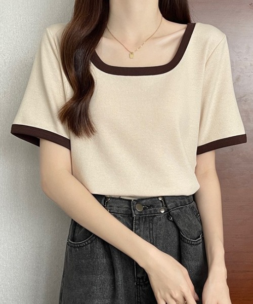 Amulet(アミュレット)の「Uネックシャツ(Tシャツ/カットソー・レディース・ベージュ/グリーン/ピンク/ブラック・M/L/XL)」の10枚目の写真