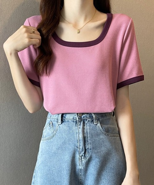 Amulet(アミュレット)の「Uネックシャツ(Tシャツ/カットソー・レディース・ベージュ/グリーン/ピンク/ブラック・M/L/XL)」の16枚目の写真