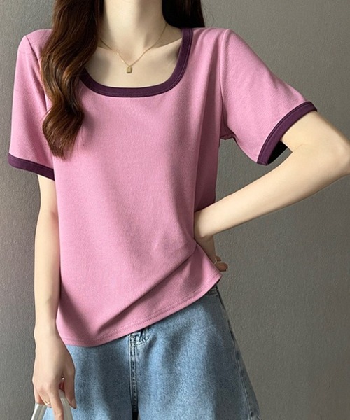 Amulet(アミュレット)の「Uネックシャツ(Tシャツ/カットソー・レディース・ベージュ/グリーン/ピンク/ブラック・M/L/XL)」の14枚目の写真