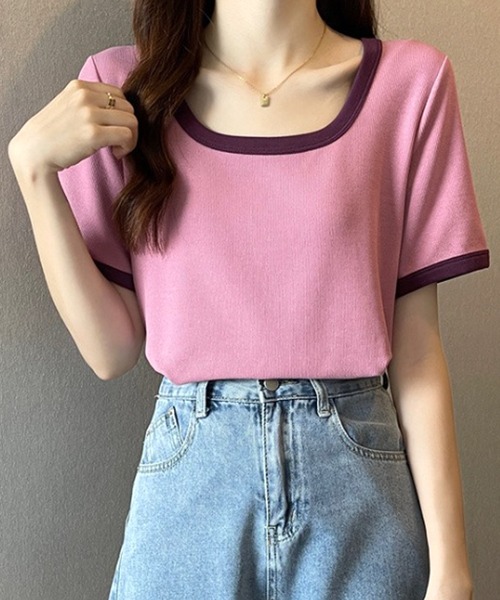 Amulet(アミュレット)の「Uネックシャツ(Tシャツ/カットソー・レディース・ベージュ/グリーン/ピンク/ブラック・M/L/XL)」の11枚目の写真