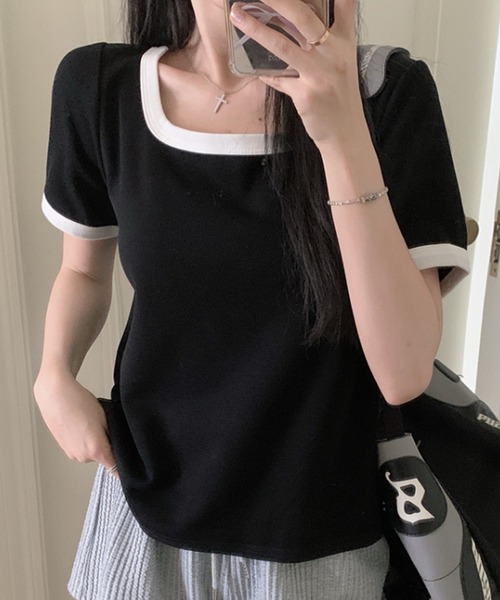 Amulet(アミュレット)の「Uネックシャツ(Tシャツ/カットソー・レディース・ベージュ/グリーン/ピンク/ブラック・M/L/XL)」の17枚目の写真