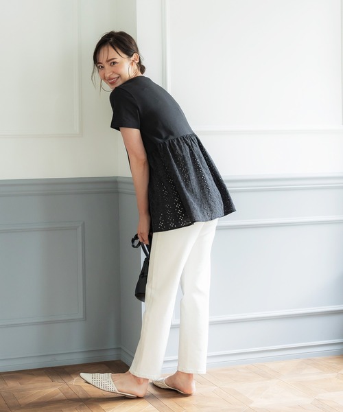 coca(coca)(コカ)の「コットンレース切り替えTシャツ(Tシャツ/カットソー・レディース・カーキ/ブラック・M/L)」の5枚目の写真