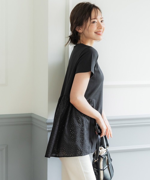 セール】コットンレース切り替えTシャツ（Tシャツ/カットソー）｜coca