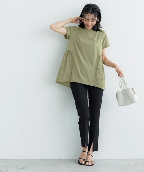 coca(coca)(コカ)の「コットンレース切り替えTシャツ(Tシャツ/カットソー・レディース・カーキ/ブラック・M/L)」の8枚目の写真