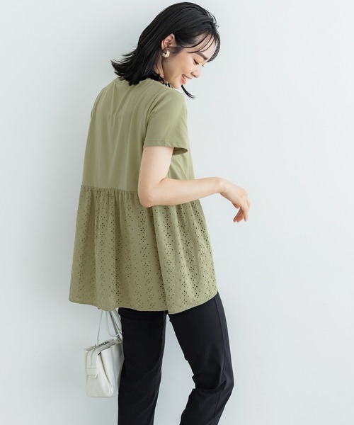 coca(coca)(コカ)の「コットンレース切り替えTシャツ(Tシャツ/カットソー・レディース・カーキ/ブラック・M/L)」の9枚目の写真