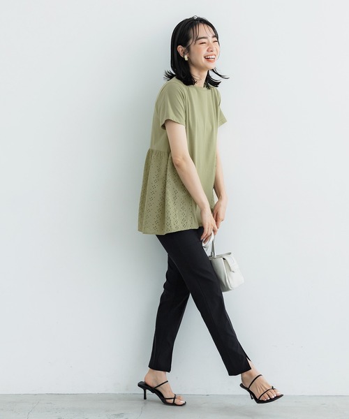 coca(coca)(コカ)の「コットンレース切り替えTシャツ(Tシャツ/カットソー・レディース・カーキ/ブラック・M/L)」の10枚目の写真