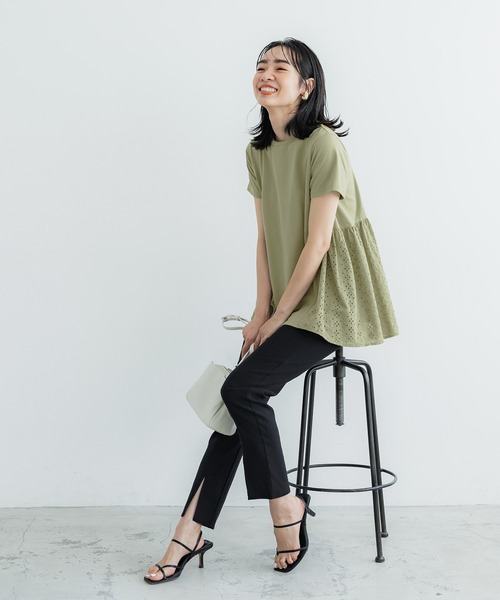 coca(coca)(コカ)の「コットンレース切り替えTシャツ(Tシャツ/カットソー・レディース・カーキ/ブラック・M/L)」の11枚目の写真