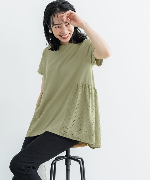 coca(coca)(コカ)の「コットンレース切り替えTシャツ(Tシャツ/カットソー・レディース・カーキ/ブラック・M/L)」の12枚目の写真