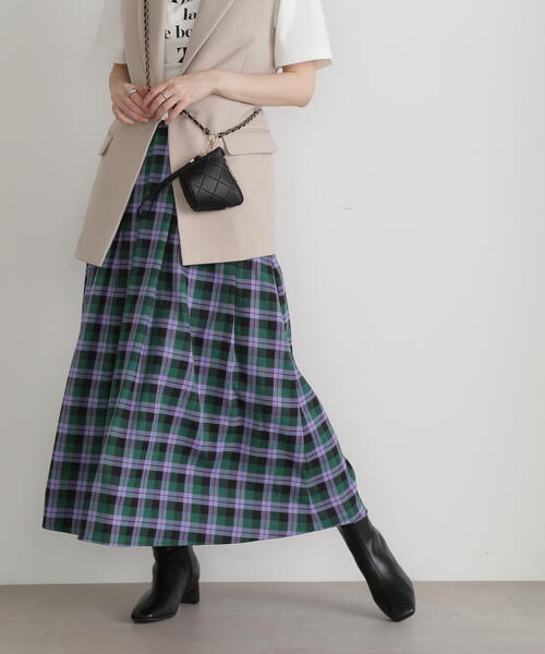 N.（N. Natural Beauty Basic）（エヌエヌナチュラルビューティーベーシック）の「チェックタックAラインスカート（スカート・レディース・ブルー系その他/グリーン系その他・MEDIUM/SMALL）」の14枚目の写真