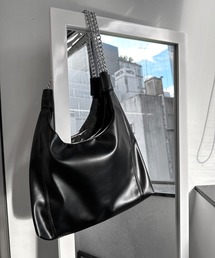 LVEU. | 【LVEU.】 ショルダーチェーントートバッグ / バッグ 鞄 BAG トート チェーン A4 合皮  合皮 ブラック(トートバッグ)