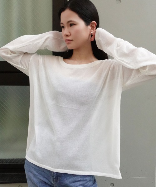 CORNERS（コーナーズ）の「シアートップス（Tシャツ/カットソー・レディース・ブラック/オフホワイト/サックスブルー/パープル/イエロー/ミント・M）」の17枚目の写真