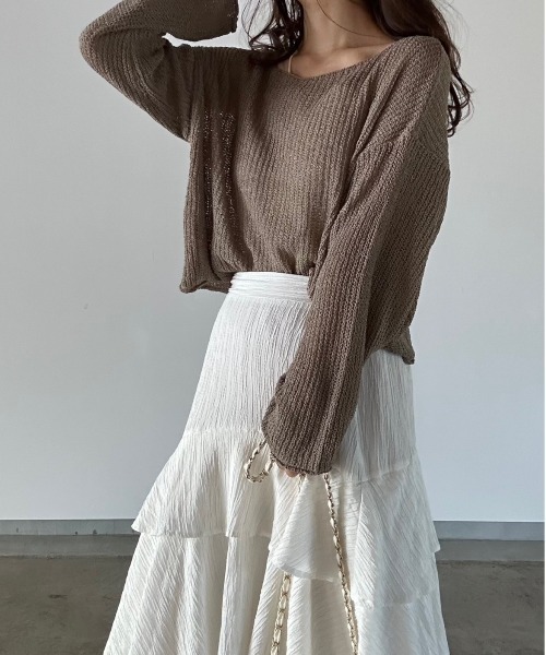 t a r o s u(タロス)の「mesh knit tops/メッシュニットトップス(ニット/セーター・レディース・アイボリー/カーキ・FREE)」の1枚目の写真