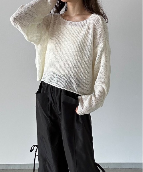 t a r o s u(タロス)の「mesh knit tops/メッシュニットトップス(ニット/セーター・レディース・アイボリー/カーキ・FREE)」の2枚目の写真
