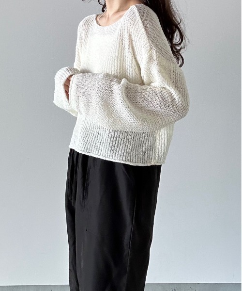 t a r o s u(タロス)の「mesh knit tops/メッシュニットトップス(ニット/セーター・レディース・アイボリー/カーキ・FREE)」の4枚目の写真