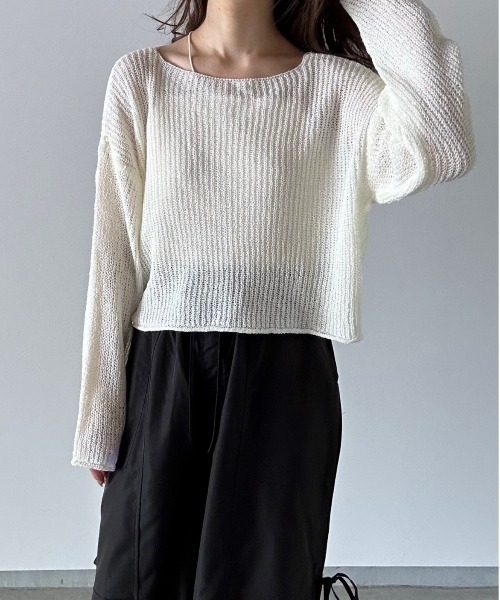 t a r o s u(タロス)の「mesh knit tops/メッシュニットトップス(ニット/セーター・レディース・アイボリー/カーキ・FREE)」の5枚目の写真