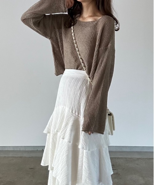 t a r o s u(タロス)の「mesh knit tops/メッシュニットトップス(ニット/セーター・レディース・アイボリー/カーキ・FREE)」の15枚目の写真