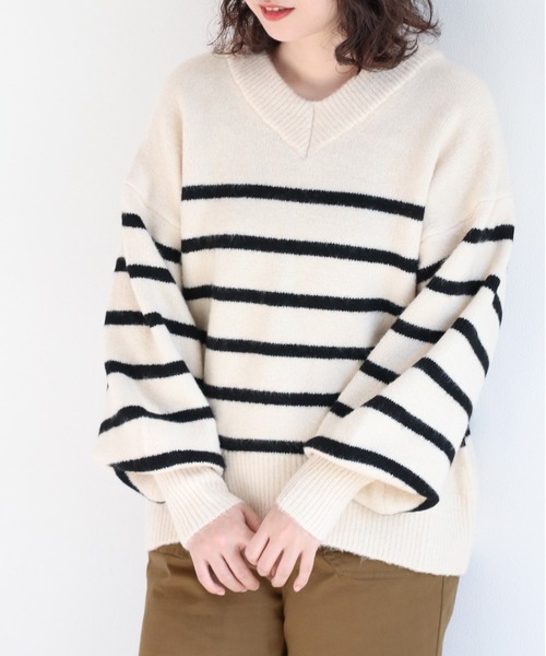 cepo（セポ）の「マシュマロVネックシンプルニット（ニット/セーター・レディース・ピンク/オフホワイト/チャコール/ブルー/ライム/ホワイト×ブラック/グリーン・M）」の14枚目の写真