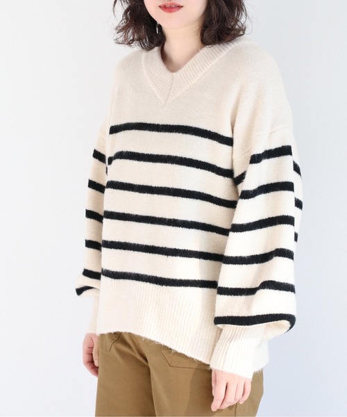 cepo（セポ）の「マシュマロVネックシンプルニット（ニット/セーター・レディース・ピンク/オフホワイト/チャコール/ブルー/ライム/ホワイト×ブラック/グリーン・M）」の11枚目の写真