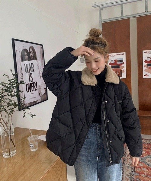 セール】エコダウン 襟ファー キルティングジャケット（ダウン