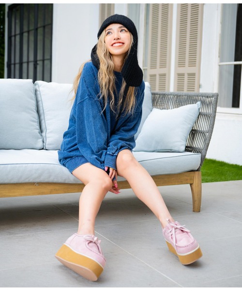 anap mimpi（アナップミンピ）の「中ボア厚底モカシンショートブーツ（モカシン/デッキシューズ・レディース・ピンク/ベージュ/ブラック/ミント・L/LL/M/S）」の14枚目の写真