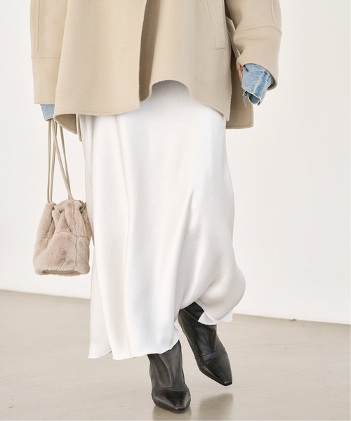 IENAダブルサテンスカート　38ホワイト　2023AW 追加7》ダブルサテンスカート（ロング・マキシ丈スカート