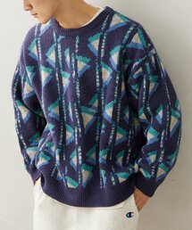 CALIFORNIA アモルファス ジャガードクルーネックニット