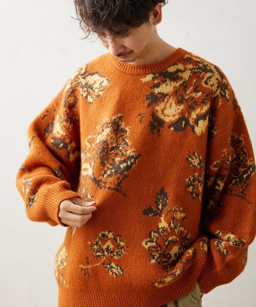 JOURNAL STANDARD relume（ジャーナルスタンダード　レリューム）の「CALIFORNIA アモルファス ジャガードクルーネックニット（ニット/セーター・メンズ・アイボリー/グリーン/ネイビー/オレンジ・MEDIUM/LARGE）」の4枚目の写真