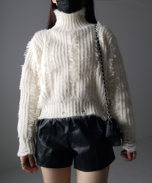 me+em select(ミームセレクト)の「※※【 3color 】モヘアライクハイネックダメージオーバーニット(ニット/セーター・レディース・ホワイト/ブラック/ベージュ・FREE)」の14枚目の写真