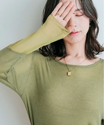 袖 切り替え シアー ニットソー 異素材