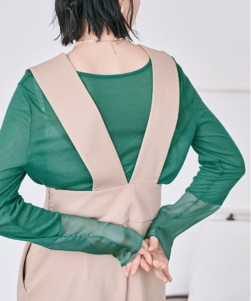 kirakiraShop（キラキラショップ）の「袖 切り替え シアー ニットソー 異素材（Tシャツ/カットソー・レディース・ブラック/ワイン/ラベンダー/オレンジ/イエロー/オフホワイト/オリーブ/グリーン/ブルー系/チャコール/ライトベージュ/モカ・M/L/XL）」の13枚目の写真