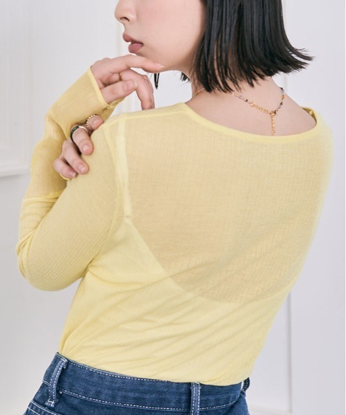 kirakiraShop（キラキラショップ）の「袖 切り替え シアー ニットソー 異素材（Tシャツ/カットソー・レディース・ブラック/ワイン/ラベンダー/オレンジ/イエロー/オフホワイト/オリーブ/グリーン/ブルー系/チャコール/ライトベージュ/モカ・M/L/XL）」の17枚目の写真