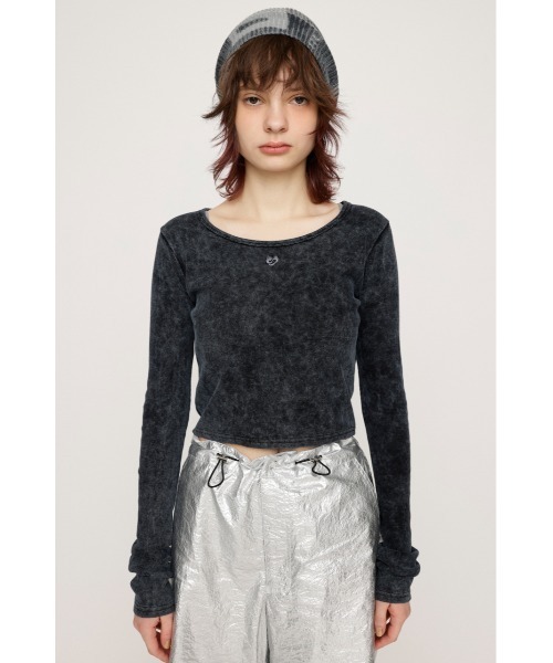 SLY(スライ)の「AGING LOGO RIB TOPS エージング ロゴ リブ トップス(Tシャツ/カットソー・レディース・カーキ/パープル/ライトブルー/ブラック・FREE)」の5枚目の写真