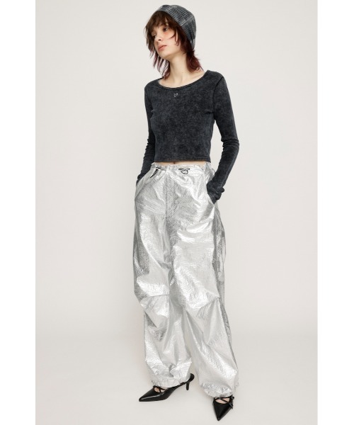 SLY(スライ)の「AGING LOGO RIB TOPS エージング ロゴ リブ トップス(Tシャツ/カットソー・レディース・カーキ/パープル/ライトブルー/ブラック・FREE)」の6枚目の写真