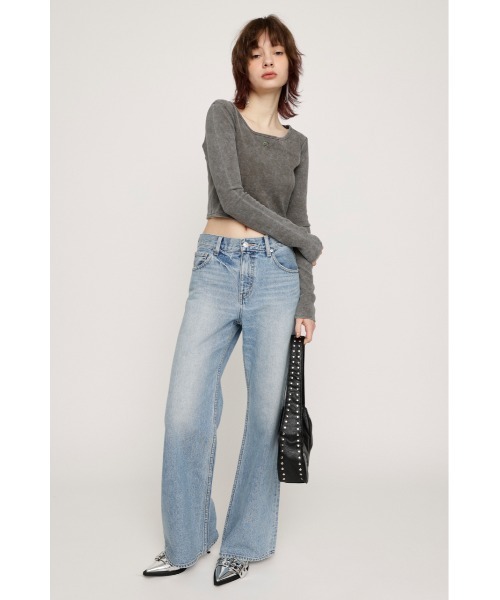 SLY(スライ)の「AGING LOGO RIB TOPS エージング ロゴ リブ トップス(Tシャツ/カットソー・レディース・カーキ/パープル/ライトブルー/ブラック・FREE)」の12枚目の写真